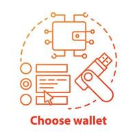 Choose wallet red concept icon. Digital currency storing idea thin line illustration. Online banking. Service for private keys storage. Software program for e payment. Vector isolated outline drawing