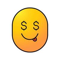 Greedy smile color icon. Yummy dollar emoji. Isolated vector illustration