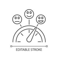 Satisfaction level linear icon. Good, neutral and bad experience. Emotion meter. Scale with emoticons. Thin line illustration. Contour symbol. Vector isolated outline drawing. Editable stroke