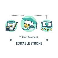 Tuition payment concept icon. Financial grant for education. Schooling cost. Knowledge investment. College savings fund idea thin line illustration. Vector isolated outline drawing. Editable stroke