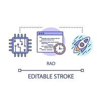 RAD concept icon. Rapid application development. Short term project. Deadline IT product launch idea thin line illustration. Website speed optimization vector isolated outline drawing. Editable stroke