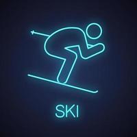 Skier neon light icon vector