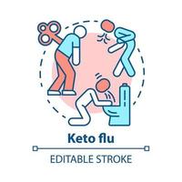Keto flu concept icon. Ketogenic diet side effects idea thin line illustration. Carb withdrawal. Nausea, fatigue, pain. Disease symptoms. Vector isolated outline drawing. Editable stroke