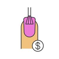 Nail salon services prices color icon. Nail polishing with dollar sign. Isolated vector illustration