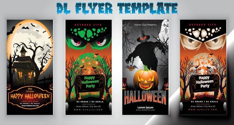 Halloween DL Flyer Template Design For Halloween Holiday Party