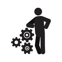 Man lean on cogwheels system silhouette icon. Leadership. Boss, manager. Isolated vector illustration