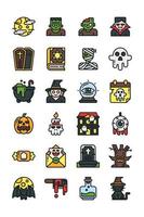 Halloween filled line style icon set vector