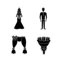 Wedding planning glyph icons set vector