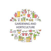 Diseño de concepto de color abstracto de jardinería y horticultura con título vector