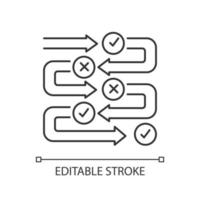 Survey process linear icon. Progress stages. Structure and workflow. Milestones. Correct and incorrect answers. Thin line illustration. Contour symbol. Vector isolated outline drawing. Editable stroke