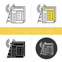 Service quality survey icon. Internet connection poll. Research. Consumer review. Customer satisfaction. User feedback. Glyph design, linear, chalk and color styles. Isolated vector illustrations