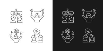 Communication skills linear icons set for dark and light mode vector