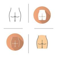 Woman's buttocks icon. Flat design, linear and color styles. Butt. Isolated vector illustrations