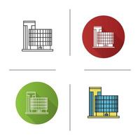 Office building icon. Flat design, linear and color styles. Isolated vector illustrations