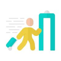 Express entry flat design long shadow yellow color icon. Passenger passing x-ray check at airport. Security check. Body scan machine. Express path facility. Vector silhouette illustration