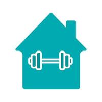 Home sport training glyph color icon. House with barbell inside. Silhouette symbol on white background. Negative space. Vector illustration