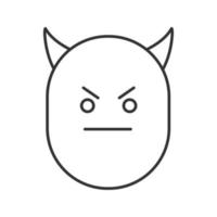 Devil smile linear icon. Thin line illustration. Evil face with horns. Bad mood contour symbol. Vector isolated outline drawing