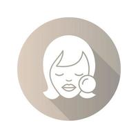 icono de glifo de larga sombra de diseño plano de maquillaje. rostro de mujer con esponja de maquillaje. eliminación cosmética. ilustración de silueta de vector