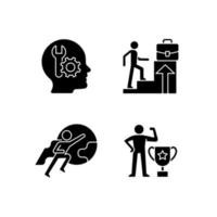 Motivation at work black glyph icons set on white space vector