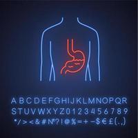 Healthy stomach neon light icon. Human organ in good health. Functioning digestive system. Wholesome gastrointestinal tract. Glowing sign, alphabet, numbers and symbols. Vector isolated illustration