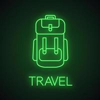 icono de luz de neón de mochila de camping vector