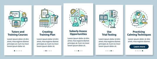 University entrance onboarding mobile app page screen with linear concepts. Tutors and courses. Five walkthrough steps graphic instructions. UX, UI, GUI vector template with illustrations