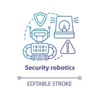 Security robotics blue gradient concept icon. Safety technology idea thin line illustration. Types of robots. Computer machine protecting. Vector isolated outline drawing. Editable stroke