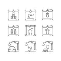 3d printing process linear icons set vector