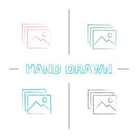 Digital images, photos hand drawn icons set vector