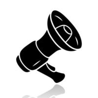 Mouthpiece drop shadow black glyph icon. Megaphone, loudspeaker. Breaking news, announcement symbol. Device for pronouncing loud warning and reporting important news. Isolated vector illustration