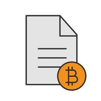 Bitcoin documentaries color icon. Cryptocurrency. File with bitcoin sign. Isolated vector illustration