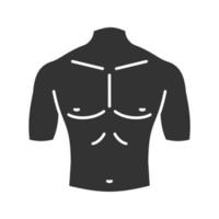 Muscular male chest glyph icon. Silhouette symbol. Negative space. Vector isolated illustration