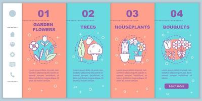 Plants shop onboarding mobile web pages vector template