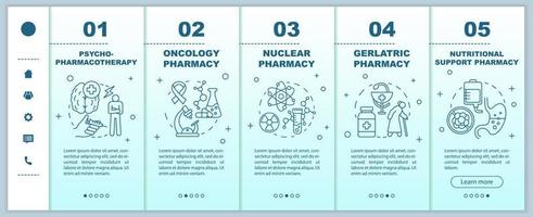 Pharmacy branches onboarding mobile web pages vector template. Nuclear drug. Responsive smartphone website interface idea with linear illustrations. Webpage walkthrough step screens. Color concept