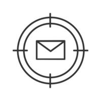 Searching messages linear icon. Aim on envelope thin line illustration. Letters finding contour symbol. Vector isolated outline drawing