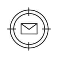 Searching messages linear icon. Aim on envelope thin line illustration. Letters finding contour symbol. Vector isolated outline drawing