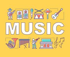 Music word concepts banner. Acoustic, jazz, folk concert. Organization of festival. Presentation, website. Isolated lettering typography idea with linear icons. Vector outline illustration