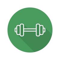 Gym barbell flat linear long shadow icon. Fitness and workout sign. Vector line symbol