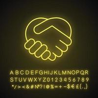 Handshake gesture neon light icon vector