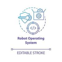 Icono de concepto degradado azul del sistema operativo del robot. Ilustración de línea fina de idea de software de robótica. tecnologías de la información y programación innovadora. dibujo de contorno aislado vectorial. trazo editable vector