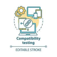 Compatibility testing concept icon. Non-functional examination. Checking software on different devices idea thin line illustration. Vector isolated outline drawing. Editable stroke