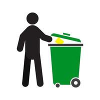 Man throwing out trash silhouette icon. Waste recycling. Isolated vector illustration. Pollution prevention