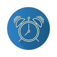 Alarm clock flat linear long shadow icon. Vector outline symbol