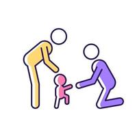 Teaching toddler to walk RGB color icon vector