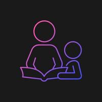 Reading book with child gradient vector icon for dark theme