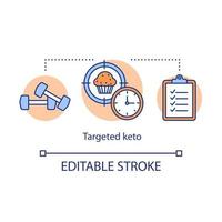 icono de concepto de ceto específico. Ilustración de línea fina de idea de comida cetogénica. dieta y ejercicio. alimentos y fitness poco saludables. deporte, mancuernas. dibujo de contorno aislado vectorial. trazo editable vector