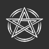 Pentagram chalk icon. Occult ritual pentacle. Devil star. Satanic cult, wiccan and pagan symbol. Witchcraft, esoteric and diabolic sign. Mystic heptagram. Isolated vector chalkboard illustration