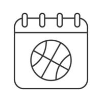 icono lineal de fecha de campeonato de baloncesto. Ilustración de línea fina. página de calendario con pelota de baloncesto. símbolo de contorno. dibujo de contorno aislado vectorial vector