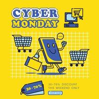 cyber monday with mobile phone cartoon vector