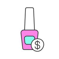 Nail polish price color icon. Nail varnish bottle with dollar sign. Isolated vector illustration